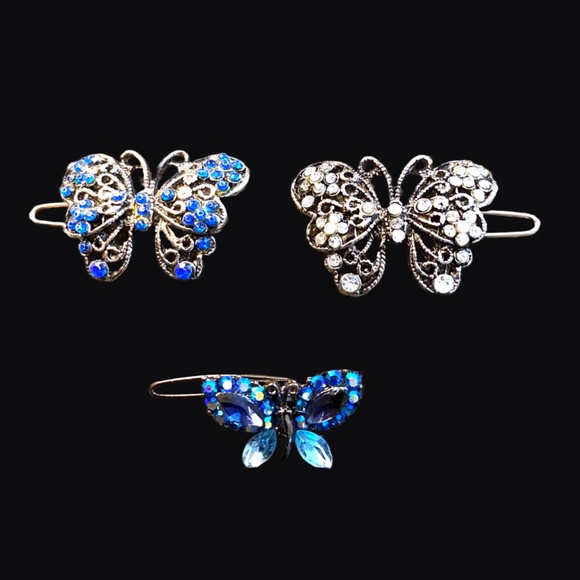 Delicate Crystal Butterfly Barrette Trio main image 7